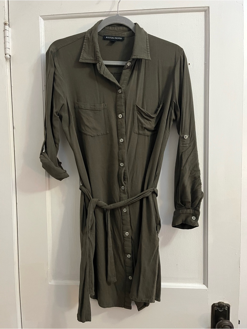 Boston Proper Olive Shirt Dress